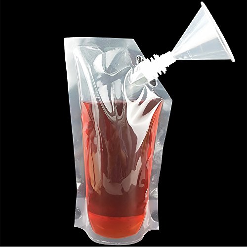 Wobe 9pcs Plastic Liquor Pouch Drinks Flasks, Concealable Drinking Flasks Cruise Bag Kit 230 ml 420 ml 1000 ml with Funnel Clear Foldable Undetectable Water Bottle for Spirits Booze Alcoho - Thumbnail 7