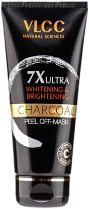 VLCC 7X Ultra Whitening & Brightening Charcoal Peel Off Mask - 100g | With Vitamin E, Rosewater, Lemon Peel Oil | Deep Cleansing, Removing Blackheads, Fade Dark Spots & Skin Nourishment.