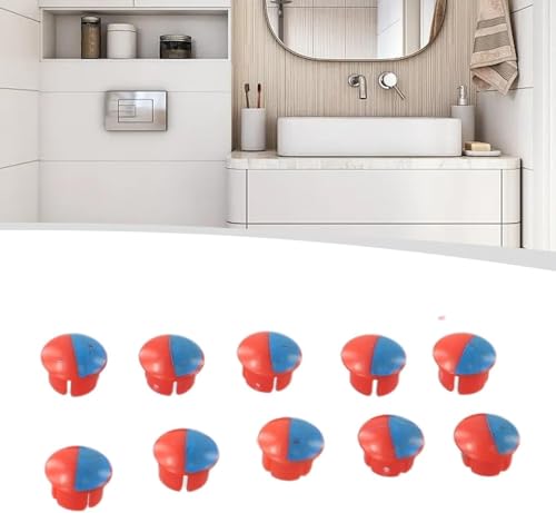 Heißes und kaltes Wasser-Schild für Küche, Badezimmer, Mischbatterie, Wasserhahngriff-Zubehör, geeignet für Löcher mit 7 mm Durchmesser, Rot, 10 Stück