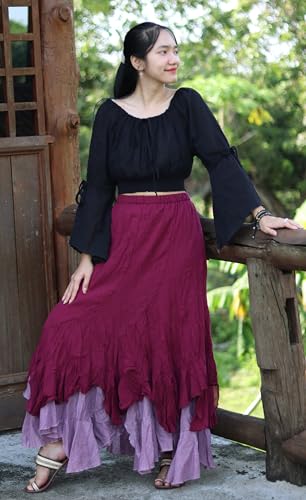 Full Pixie Two Layer Long Skirt Light Cotton Rough Bottom Hem2