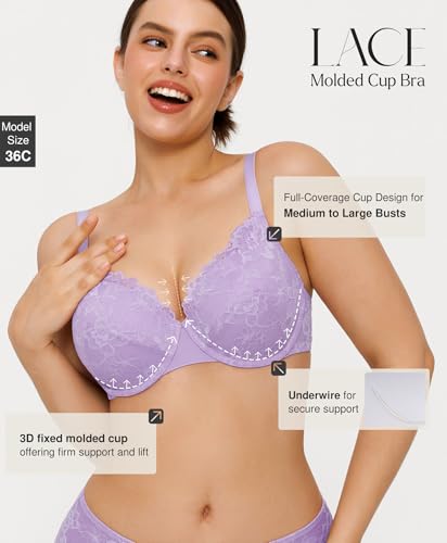 Popilush Minimizer Bras for Women - Push Up Full Coverage Lace Plus Size Underwire Bra with Support2