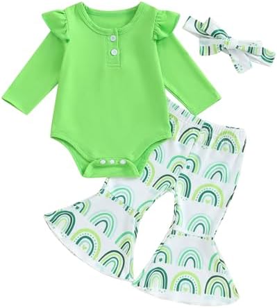 Bigetiay St Patrick's Day Baby Girl Outfit Irish Clover Cute Print Sweatshirt Romper Pullover Tops Long Sleeve Crewneck Irish Baby Clothes Girl 0-3