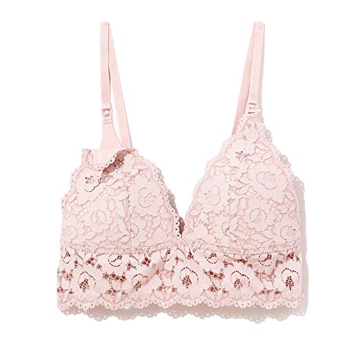 MOMANDA Women's Lace Nursing Bra Wirefree Padded Breastfeeding Maternity Bralette Cute Gentle Rose 36D - Thumbnail 4