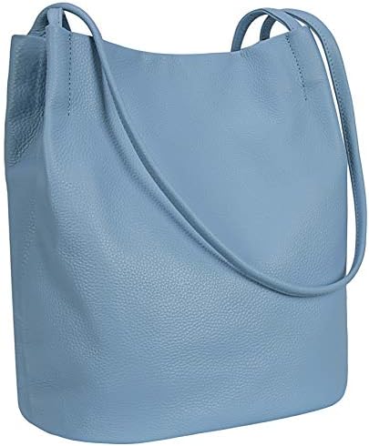 Iswee Genuine Leather Bucket Bags Hobo Shoulder Bags Purse and Handbags for Women (Light Blue-Lichee)