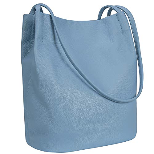 Iswee Genuine Leather Bucket Bags Hobo Shoulder Bags Purse And Handbags For Women (Light Blue-Lichee) #TOP6