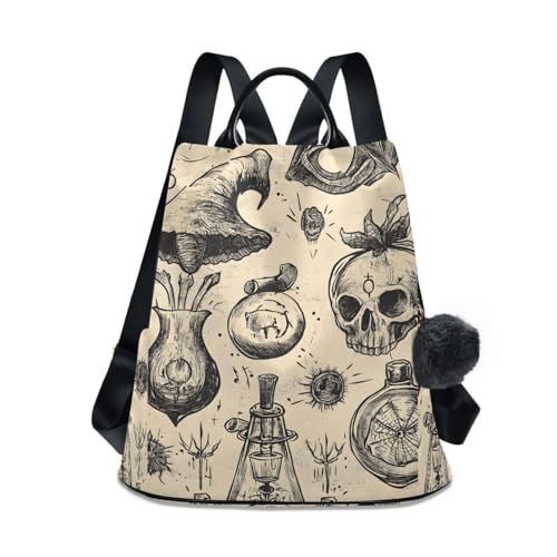 Mysterious Skull Bottles Backpack for Women Anti Theft Large Fashion Travel Shoulder Bag Purse Rucksack Lightweight