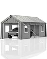 GarveeLife 13'x25' Carport Oversized, 180g PE Canopy, 6 Roll-up Doors, and 4 Windows, Portable Garage for Full-Size Pickups, Bass Boats, Tractors, and SUVs, Gray