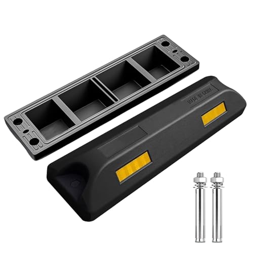 カーストッパー ゴム製 車止め 反射板付き輪止め ブロック クッション ブロック塀 56×16×8CM 車輪止め 防水 転倒防止 病院 ショッピングモール 屋外駐車場(色:ブラック、個数:2個)