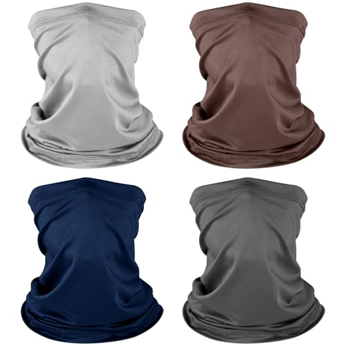 Image of NACHLYNN 4 Pack Multifunctional Headwear Bandana Snoods,Neck Gaiter Nose Warmer Soft and Comfortable Snoods Scarf for Men and Women (Navy,Gray,Brown,Light Gray)