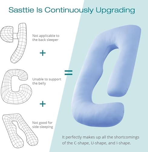 Image of Cooling Pregnancy Pillows for Sleeping, 65'' Full Body Pillow, Light Blue | Sasttie Maternity Pillow, OEKO-TEX, Down Alternative, Removable Cover, Pregnant Women Must Haves, Maternity Essential