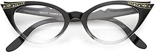 Vintage Cateyes 80s Inspired Fashion Clear Lens Cat Eye Glasses with Rhinestones (Black-Fade)