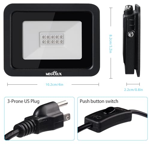 Image of 395nm 10W LED Black Light with Plug and Switch, 4.9ft Power Cord, IP66 Waterproof Blacklight is Used for Indoor or Outdoor Glow Party, Stage Lighting,Body Paint, Fluorescent Poster