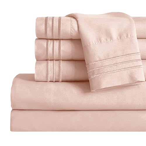 Image of Mocassi Twin XL Sheet Set - Luxury Hotel 1800 Premier Bedding Sheets & Pillowcases - Ultra Soft Breathable & Cooling Bed Sheets - Deep Pocket - Wrinkle Resistant - 4 Piece Set - Twin XL, Blush Pink