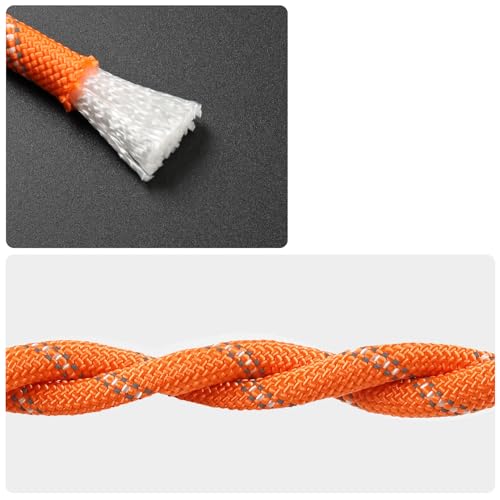 NorthPada 10 mm x 10 Meter Statisches Outdoor-Kletterseil, Nylon-Hochleistungsseil, Baumpfleger-Baumarbeitsseil, Marine-Anker-Boot-Seil, Abseil-Notfallseil, Schaukelseil Orange mit Haken