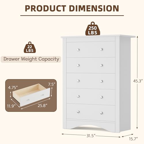 image for YESHOMY Tall Dresser for Bedroom with 5 Drawers, Modern Chest of Drawe