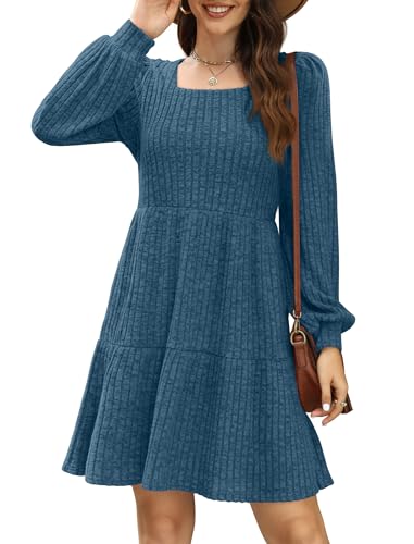 Image of Sampeel Womens Square Neck Long Sleeve Fall Dresses Casual Babydoll Sweater Dress