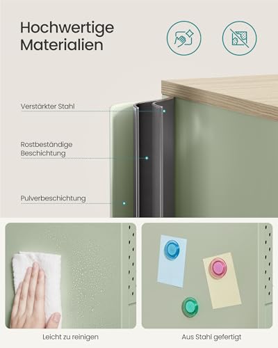 SONGMICS Aufbewahrungsschrank, Metallschrank, mit Doppeltür, Magnetverschluss, Verstellbarer Einlegeboden, Stahlgestell, 40 x 80 x 76 cm, lorbeergrün-natureichenfarben LSC102C01
