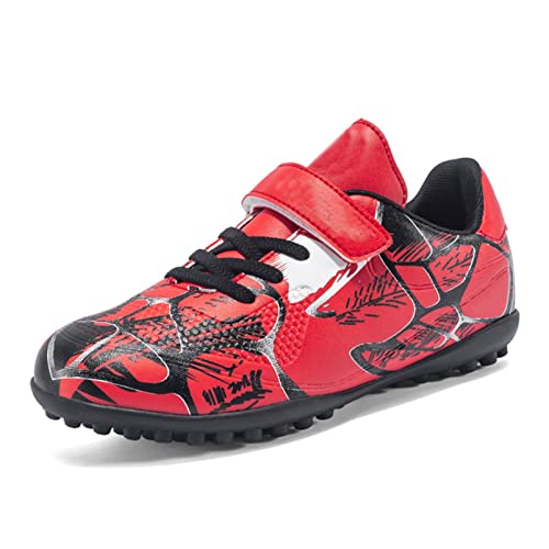 FFKL Teenager Fußball Boots Jungen Kinderstrainer Fußballschuhe Junior Outdoor Stollen Professionelle Leichtathletik Sneakers Fußballschuhe,Red-38 Cover
