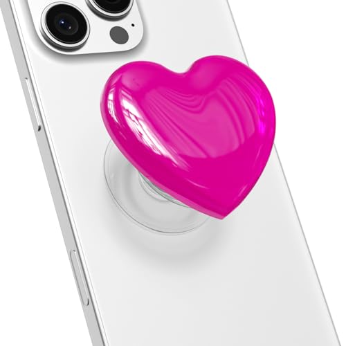 Svanove Heart Adhesive Phone Grip Holder Cute Collapsible Glass Stick Phone Grip Stand Expanding Kickstand for iPhone Samsung 3D Crystal Pretty Bling Glitter Love Sticky Grips Neon Hot Pink