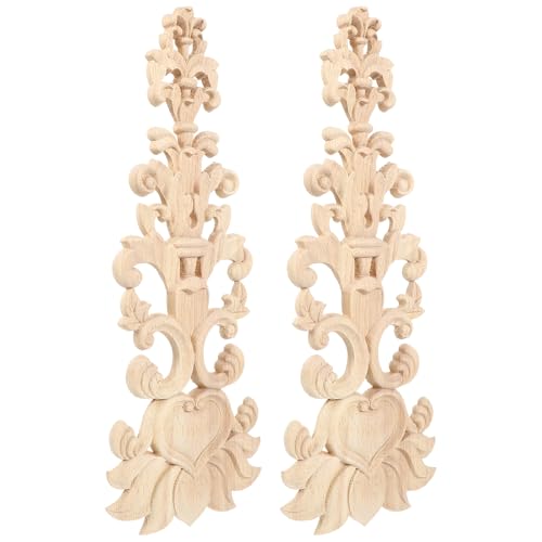 MAGICLULU 2 Piezas de Incrustaciones de Madera Tallada Retro para Decoración de Muebles, Apliques Decorativos de Madera Maciza, Diseño Vertical para Armarios y Puertas, Decoración Hogar
