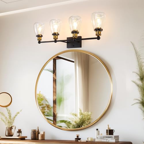 MantoLite 4 glaslampa, vägglampa, industriell retro lampskärm, E27 Edison, handfat, spegel, lampa, badrum, inomhusbelysning, för vardagsrum, sovrum, restaurang (glödlampa ingår)