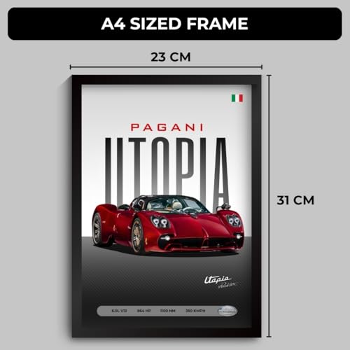 Image of Funk You Store Pagani Utopia Poster | Framed Pagani A4 Sized (31 x 23 cm) | Utopia Car Poster for Wall, Gift for Boys, Hypercar Frames | Car Posters for Wall, Bedroom, Hostel, Study Area, Hostel