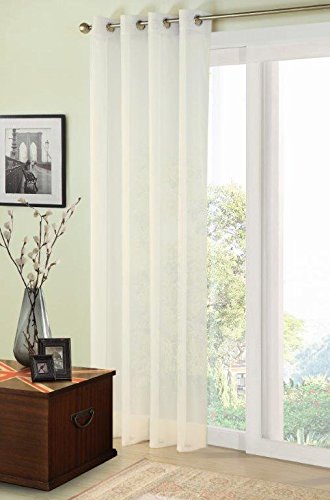 Plain ivory cream natural eyelet voile net curtain panel 56x84 inches drop 142cm x 214cm approx plain eyelet ring top traditional sheer elegant door net curtain