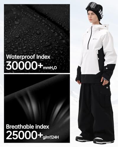 Image of Ski Jacket Women with Recco 3L Snowboard Anorak Pullover Baggy Coat Hooded Insulated Hoodie Waterproof Warm
