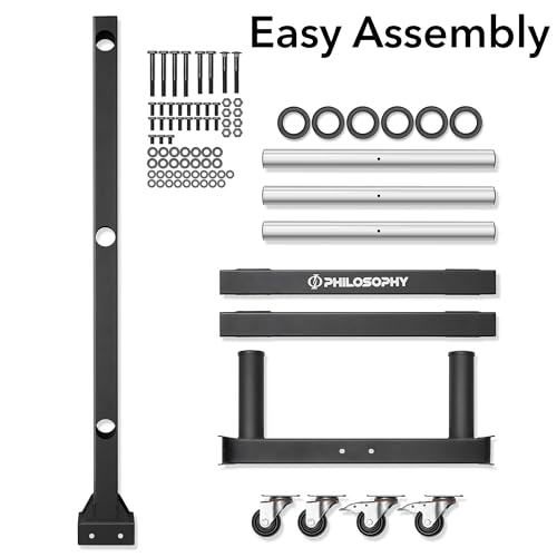 Philosophy Gym Rolling Olympic/Bumper Weight Plate Tree or Bumper Plate Tree, Commercial Vertical Storage Rack with Barbell Holders