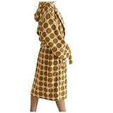 sunongvt Damen/Herren Bademantel Mit Kapuze Aus 100% Baumwollfrottee, Vintage Polka Dot, Weich, Plüschig, Saugfähig Hotel-Bademantel Spa-Bademantel,Gelb,One Size