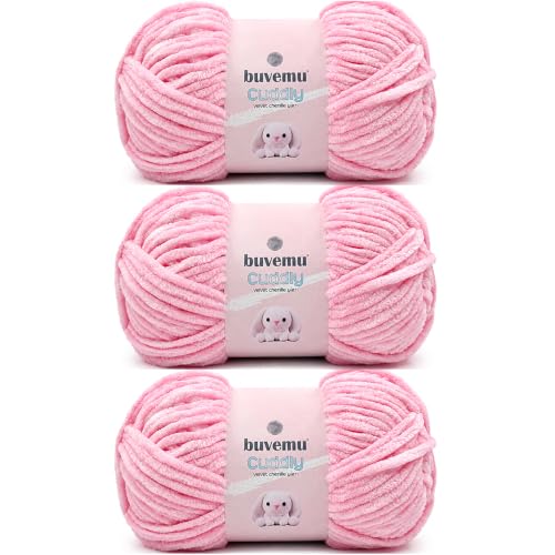 Image of Cuddly Velvet Chenille Yarn, Super Soft Bulky, Baby Pink, 3-Pack
