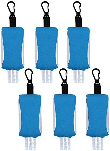 ICObuty Empty Bottle for Hand Gel Products Liquid Soap 6 Pack 1 OZ Travel Sized Holder Keychain Carriers Flip Cap Reusable Portable (Light Blue1) image 5