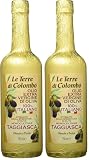 Le Terre di Colombo Aceite de Oliva Virgen Extra Taggiasca, Botella envuelta en Papel Dorado, 0.75 L (Paquete de 2)