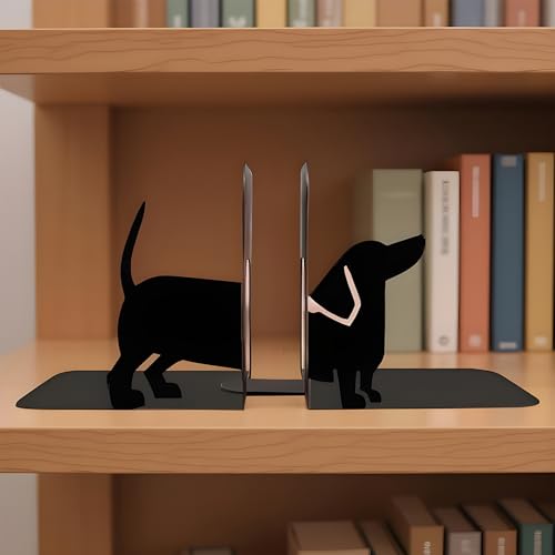 Evite caídas de libros con el sujetalibros de perro de metal para estantes 3