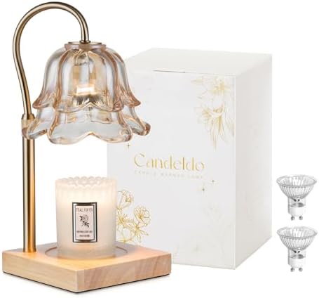 Candeldo Candle Warmer Lamp with Timer, Gold Flower Glass Shade