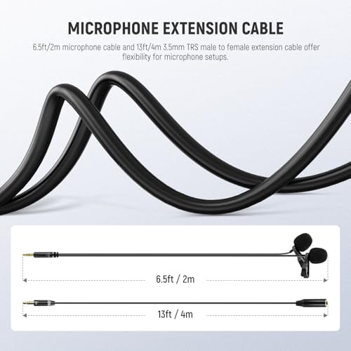 NEEWER LM3 2m Wired Dual Lavalier Microphones with 4m Extension Cable, Mini Clip On Omnidirectional Condenser Lapel Mic 3.5mm TRS for DSLR Mirrorless Camera Camcorder Interview Vlog - Image 5