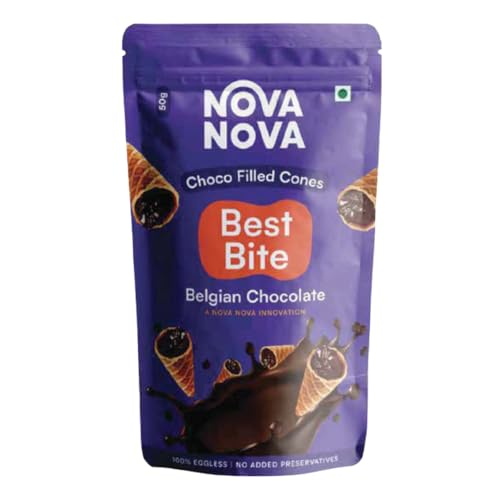 Image of Nova Nova Best Bite Choco Filled Cones - Pack of 2 | Belgian Chocolate | 100% Eggless | No Added Preservatives (100g)