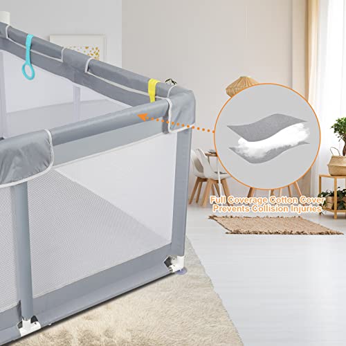 Regaloam Baby Playpen For Babies And Toddlers,50 * 50 Inch Baby Play Yards With Anti-Slip Base, Sturdy Safety Playards With Soft Breathable Mesh, Play Pins With Pulling Rings And Portable Bag #TOP4