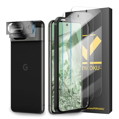 uShield Tempered Glass For Google Pixel 8 5G Screen Protector 2 Pack [6.20 Inch]+ Camera Lens Protector 2 Pck + Installation Frame Fingerprint Unlock Compatible HD Clear 9H Hardness