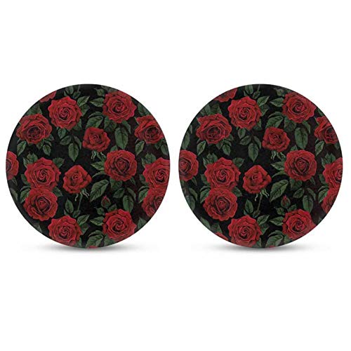 Snilety 2pcs Set Red Rose Printed Coasters for Drinks Cup Coaster Rubber Car Cup Pad Mat Car Accessories for Car Living Room Kitchen Office to Protect Car and Furniture