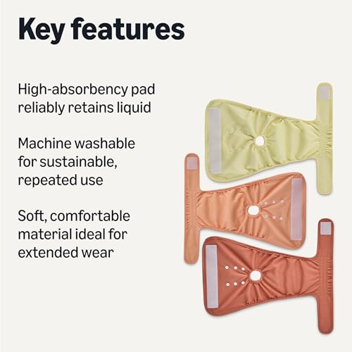 Image of Amazon Basics Reusable Washable Dog Diapers, Highly Absorbent, Female, Medium, 3-Pack, for Senior Pets, Incontinence, Fertility Cycles