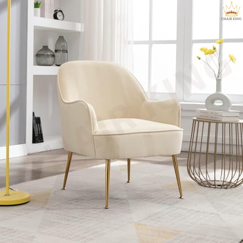 Image of Luxor Velvet Chair | Premium Spacious Set of 2 Accent Chairs with Pillow | Modern Armchair in Soft Velvet Fabric with Glossy Golden Legs| 2pc, Beige