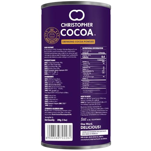 Image of Christopher Cocoa, Drinking Chocolate Cocoa Powder, Dark No Sugar, 200g