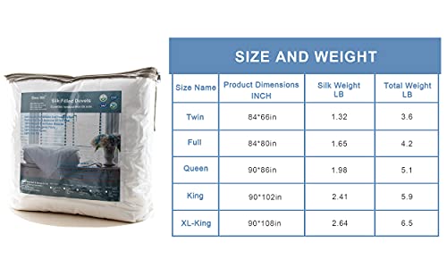 Since Silk All-Season Silk Comforter, White Silk Duvet For Night Sweats Hot Sleepers，100% Long Strand Mulberry Silk, 100% Cotton Duvet Cover(King(90-102In)) #TOP6