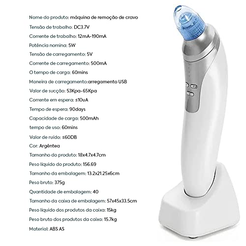 Aspirador De Remoção De Cravos 4 Em 1 Extrator De Espinhas E Comedões Limpador Facial Branco