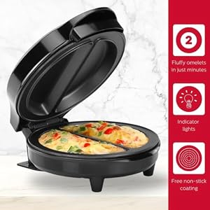 Holstein Housewares Non Stick Omelet Frittata Maker Stainless Steel Makes 2 Individual Portions Quick Easy 2 Section Black