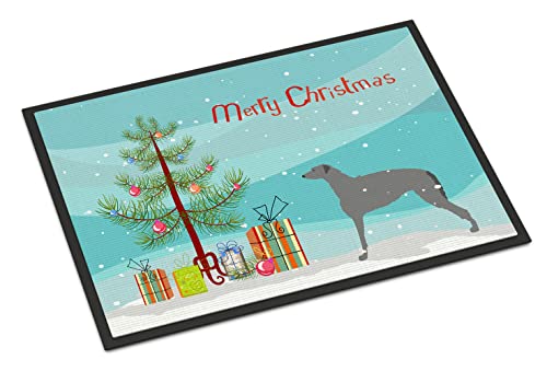 Caroline's Treasures BB2914JMAT Scottish Deerhound Merry Christmas Tree Doormat 24x36 Front Door Mat Indoor Outdoor Rugs for Entryway, Non Slip Washable Low Pile, 24H X 36W