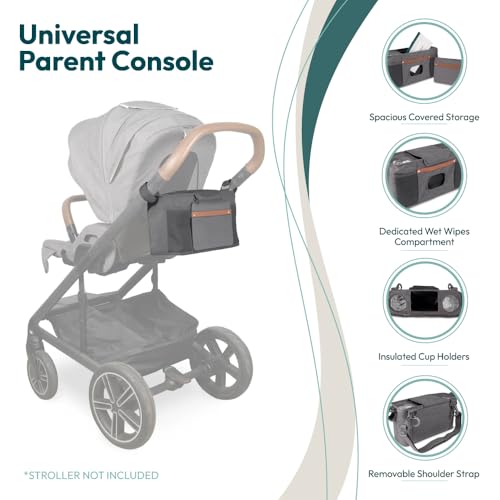 Image of WONDERFOLD Universal Parent Console Stroller Organizer with Insulated Cup Holders, Hook & Loop Closure Handle Attachment, 2 Storage Pockets, Removable Shoulder Strap for Easy Transport