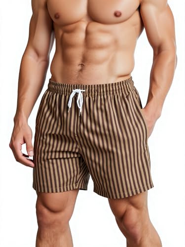 Men's Striped Swim Trunks Bathing Suits Quick Dry Board Shorts Mesh Lining Beach Swimwear with Pockets - Main Image