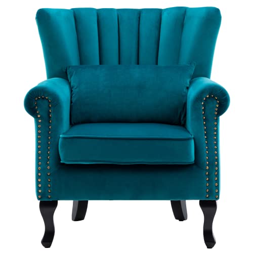 chairus Mid-Century Modern Accent Chair Comfy Single Sofa Chair Channel Back Armchair with Small Pillow for Living Roon Bedroom Club - Velvet, Teal